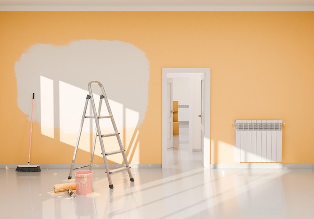 Interior room being painted - primer application